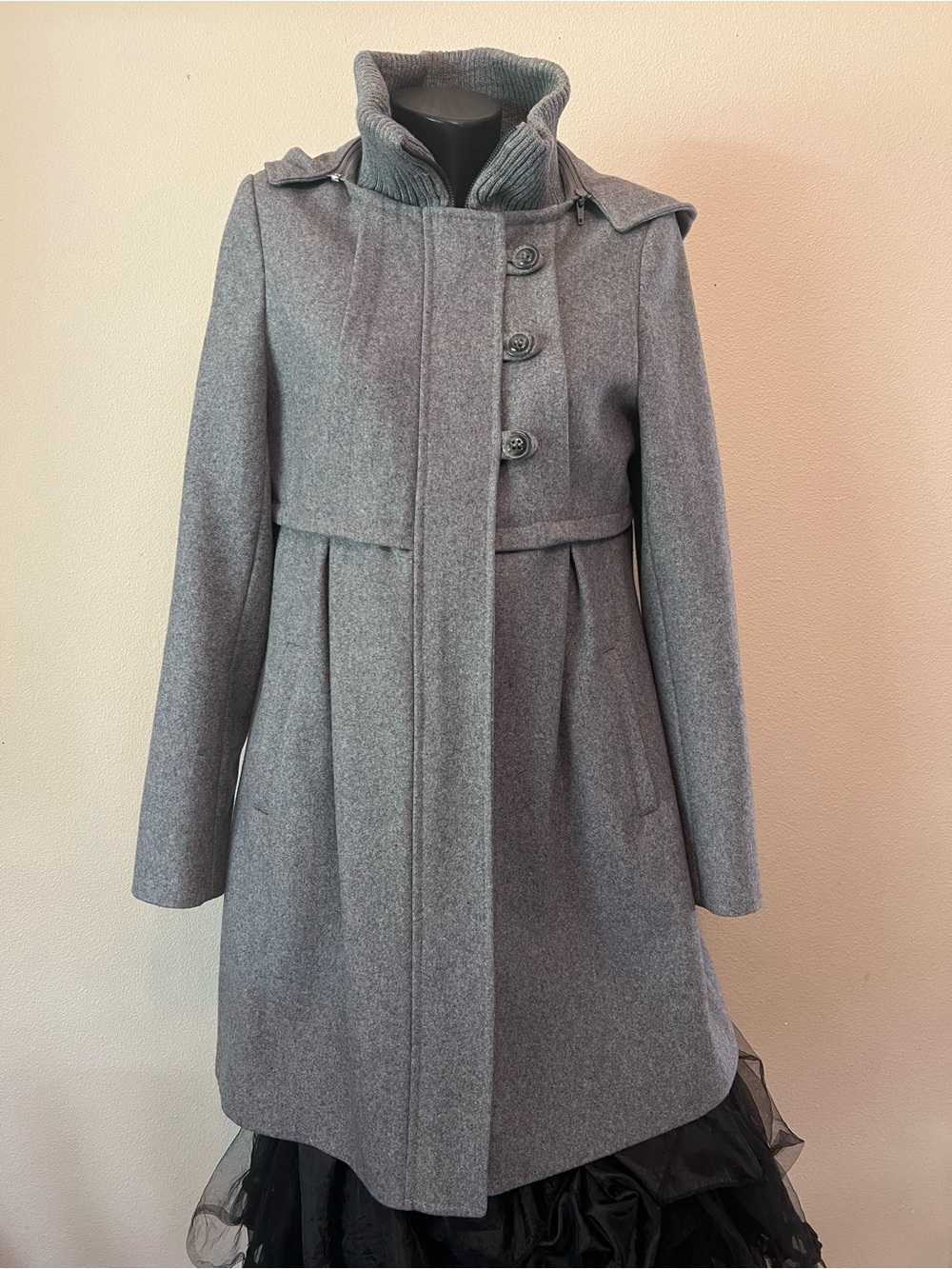 DKNY Grey Wool-Blend Buttoned Pea Coat